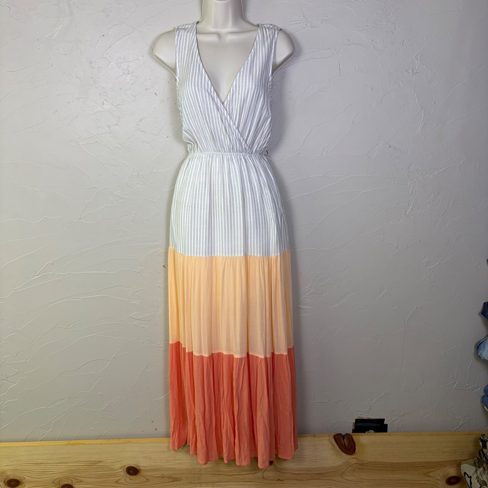 Hem & Thread Maxi Dress Womens S Striped Colorblock Tiered Boho Summer